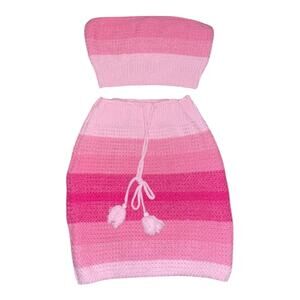 Shein Pink and White Crochet Matching Set